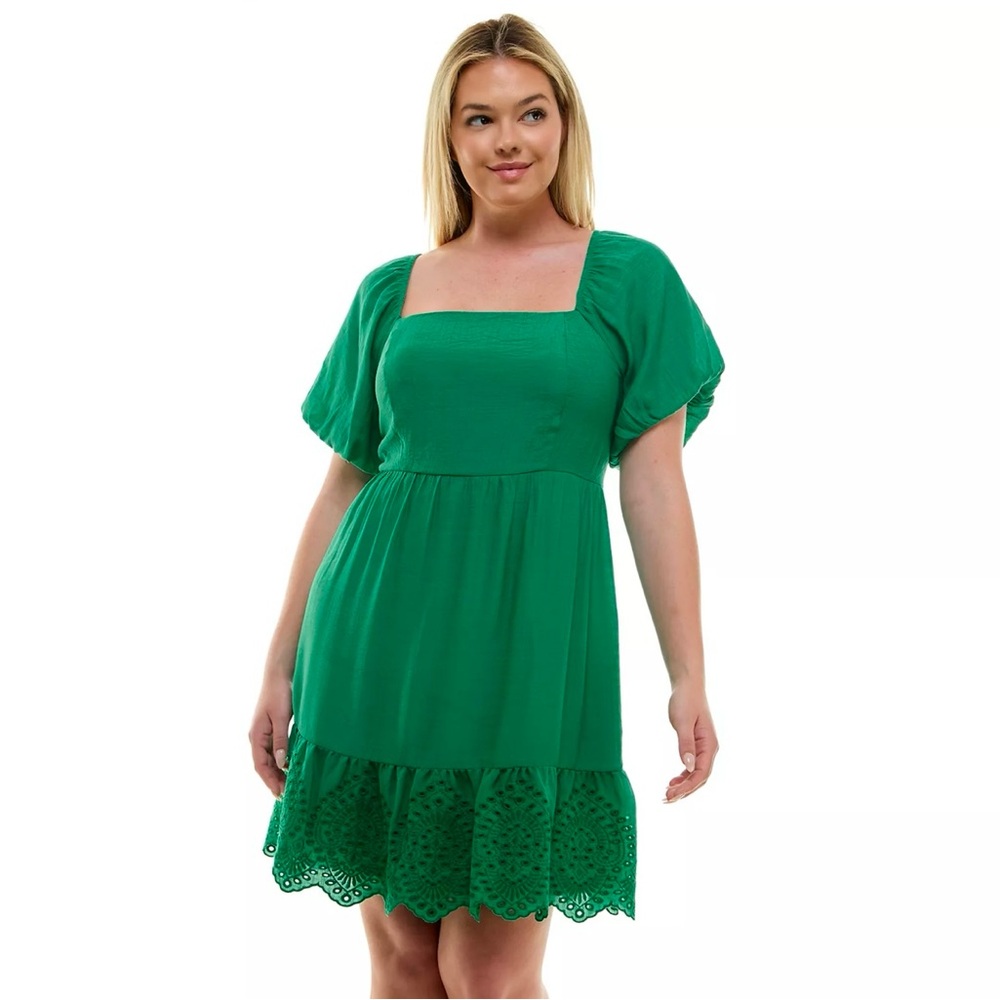 Plus size Green Square Neck Dress with tie in back size 2x - Picture 3 of 11
